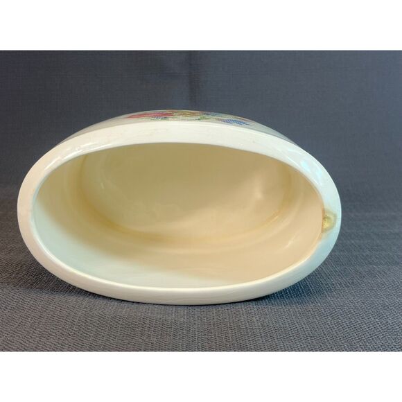 Vintage Petit Point Floral Needlepoint Harker Pottery Canister w/Lid USA Roses - Picture 9 of 13